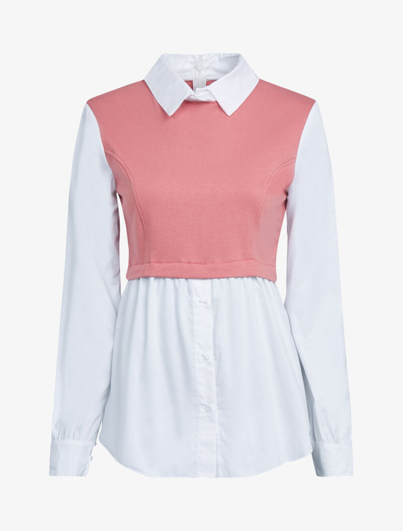 Chemise à empiècement style sweatshirt - corail - 2