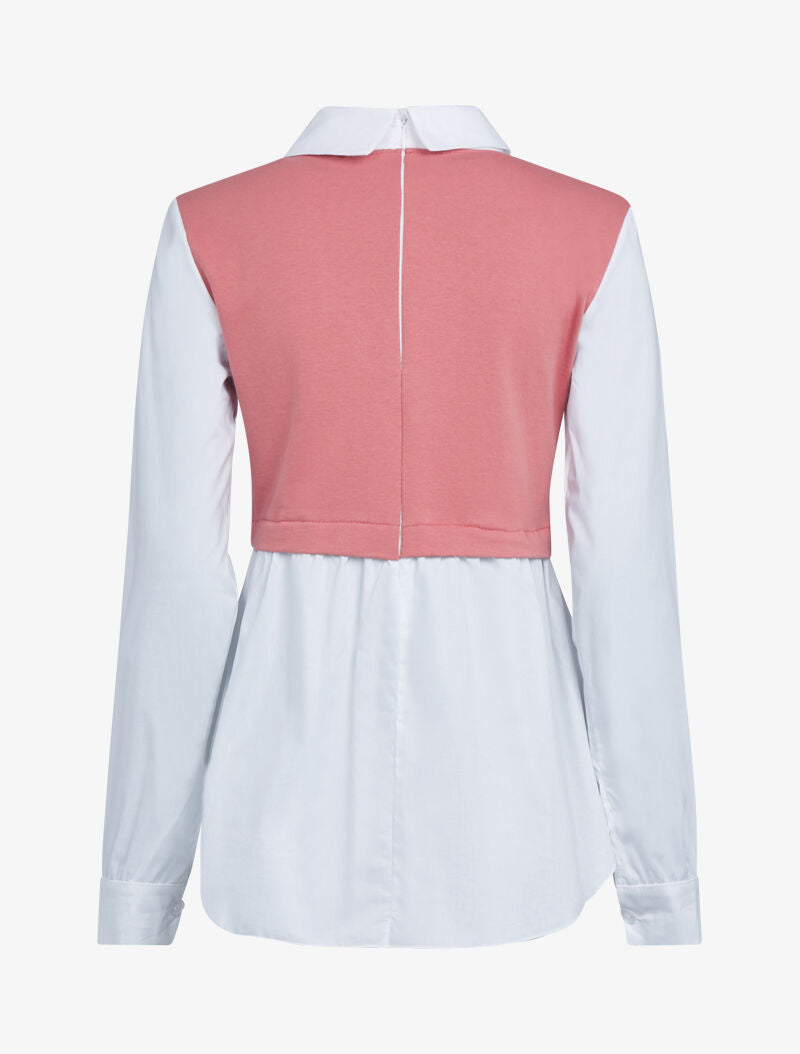 Chemise à empiècement style sweatshirt - corail - 3