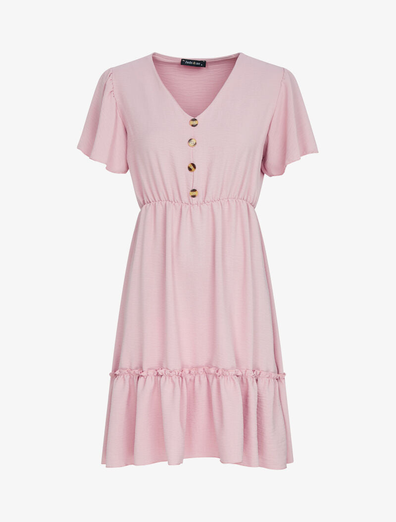 Robe patineuse à boutons décoratifs - rose - 1