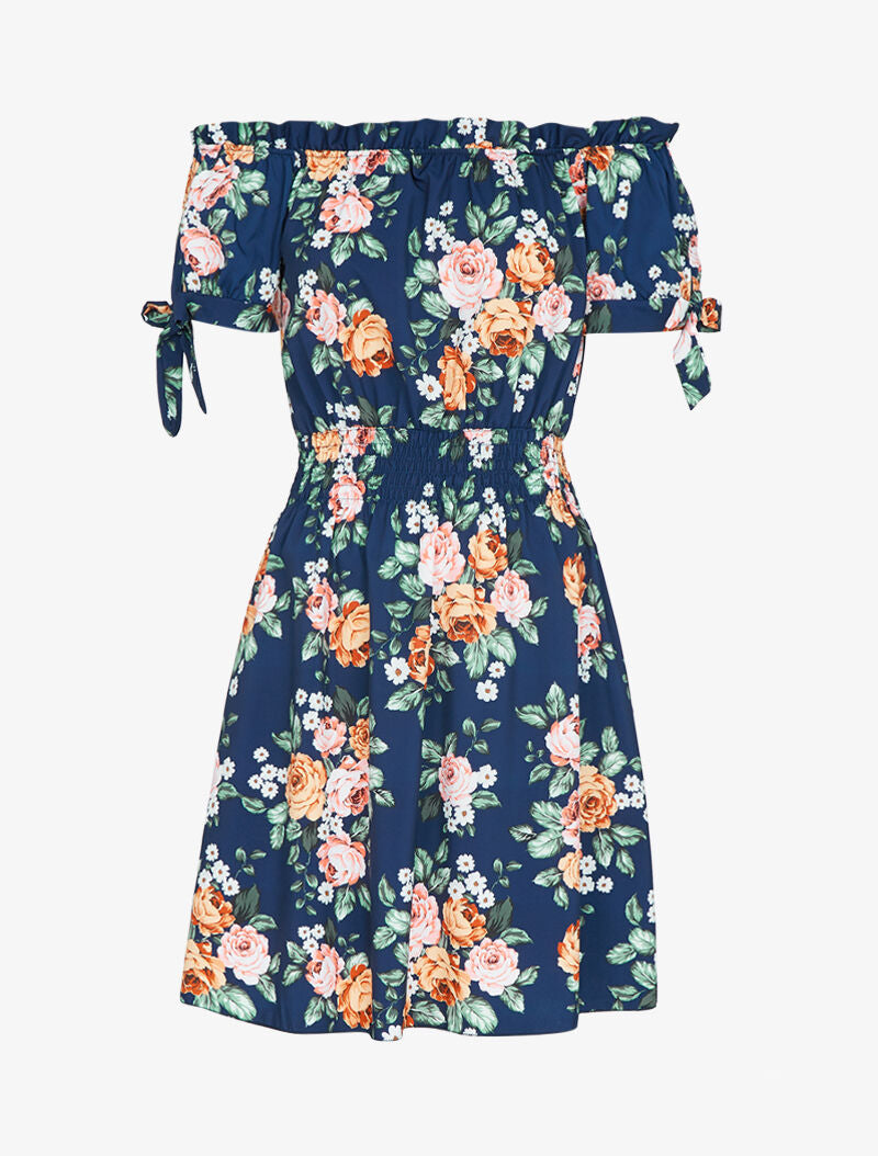 Robe patineuse imprimée à col bardot - marine - 2
