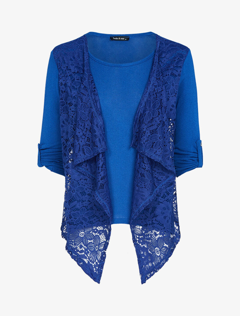 Top en maille à pans en dentelle - bleu électrique - 1
