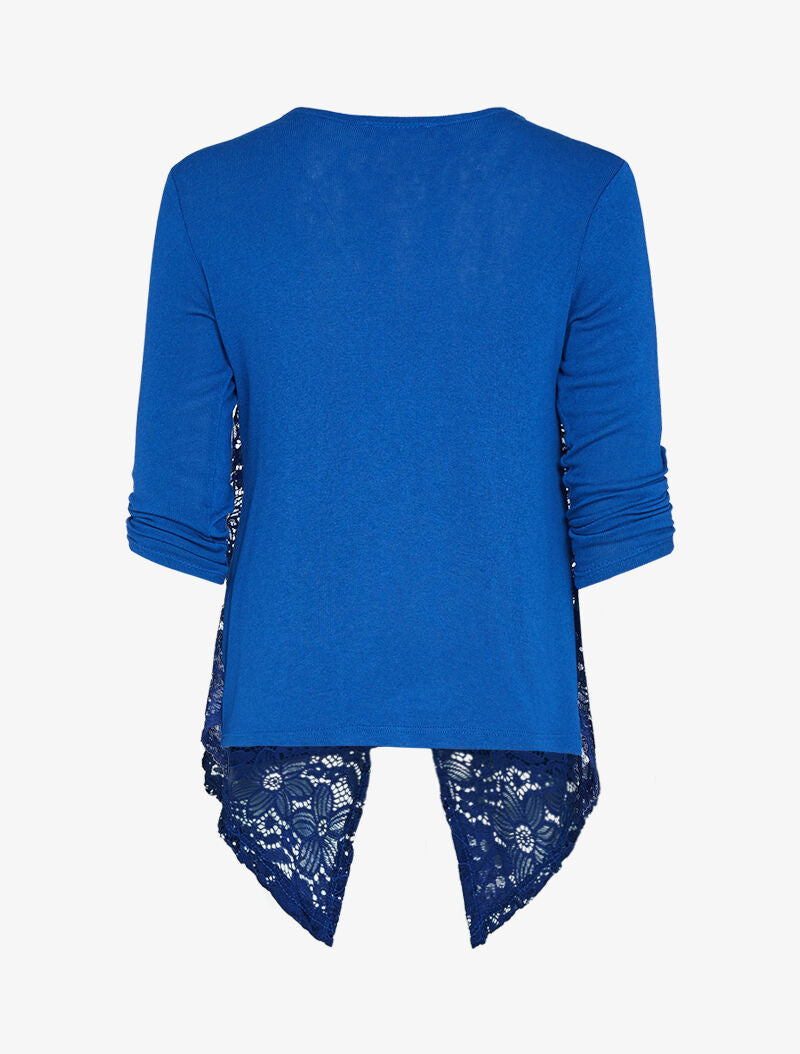 Top en maille à pans en dentelle - bleu électrique - 2