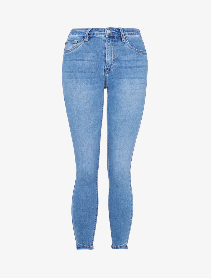 Jean 7/8 con efecto recortes - azul denim