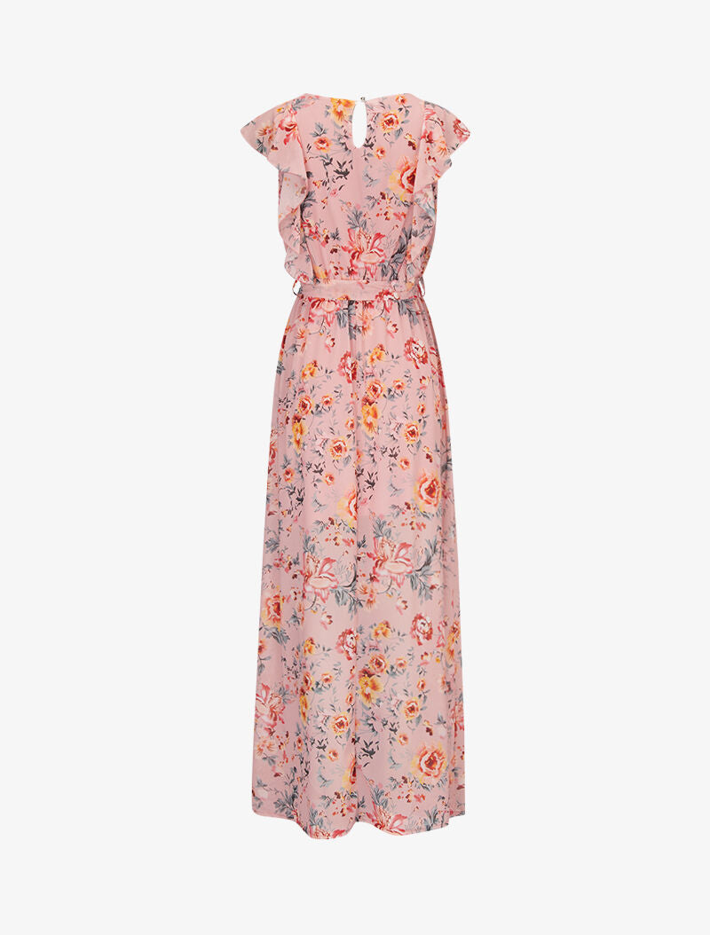 Robe fleurie à buste volanté - rose - 3