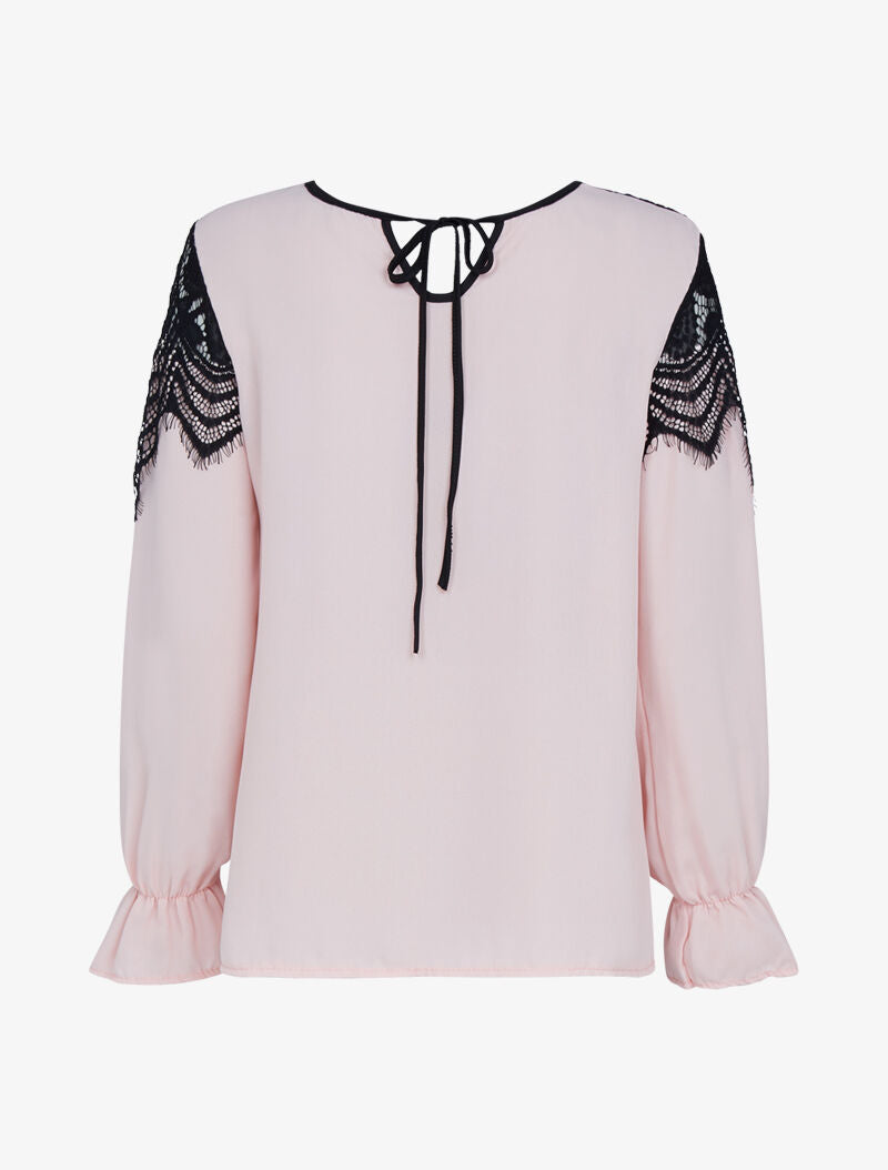 Blouse à empiècement dentelle - rose - 2