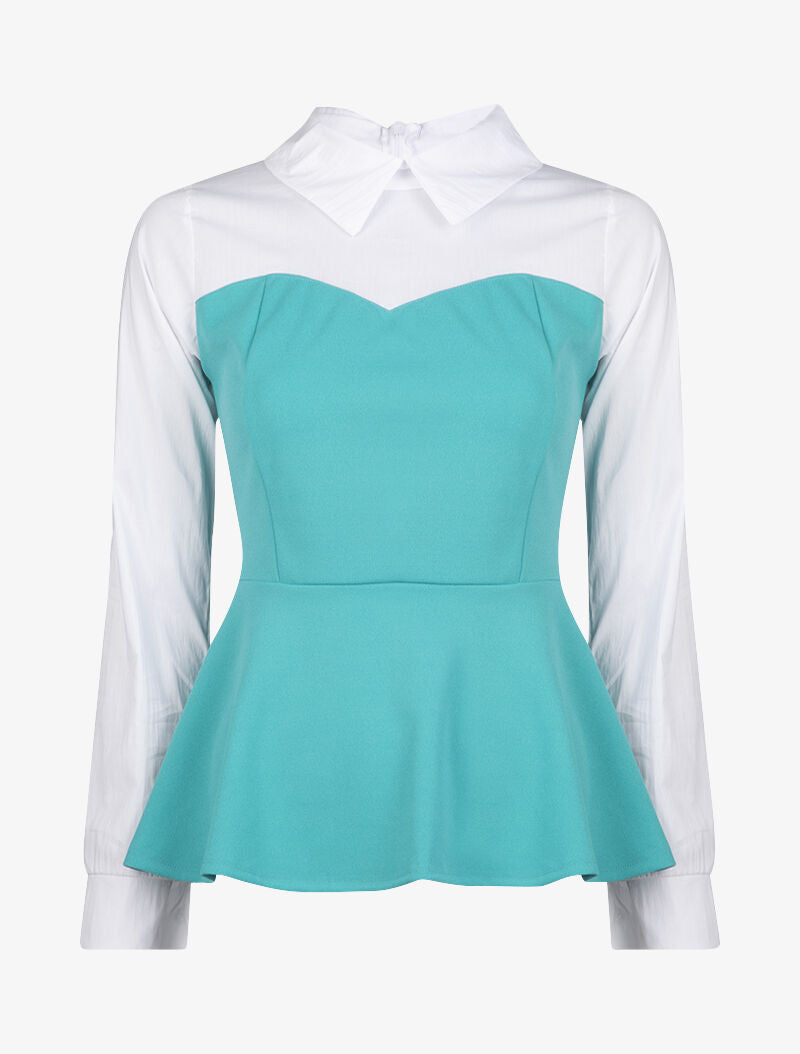 Top style chemise coupe péplum - turquoise - 1