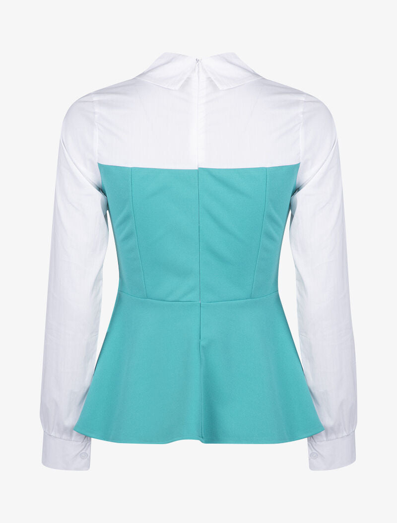 Top style chemise coupe péplum - turquoise - 2