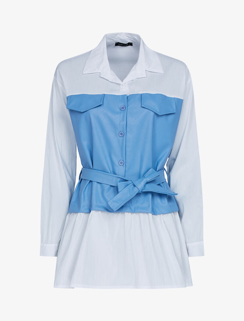 Tunique style chemise à buste simili - bleu ciel - 1