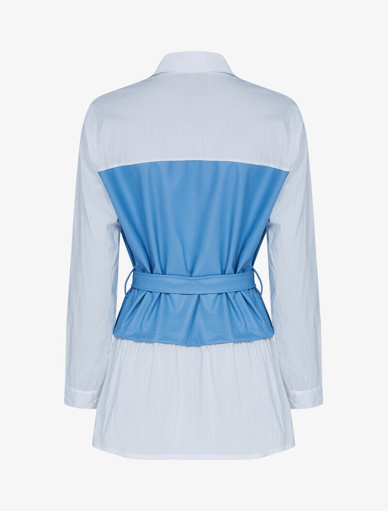 Tunique style chemise à buste simili - bleu ciel - 2