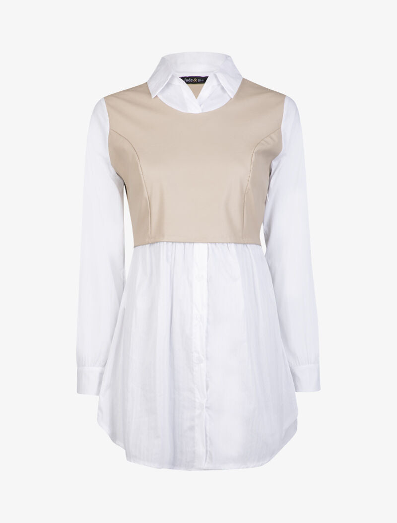 Chemise à empiècement simili - beige - 2