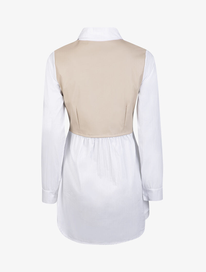 Chemise à empiècement simili - beige - 3