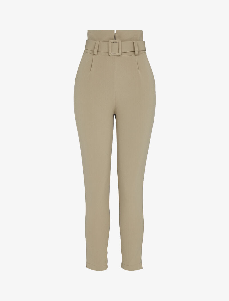 Pantalón 7/8 con cintura imperio ceñida. - beige