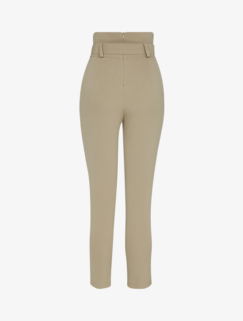 Pantalón 7/8 con cintura imperio ceñida. - beige