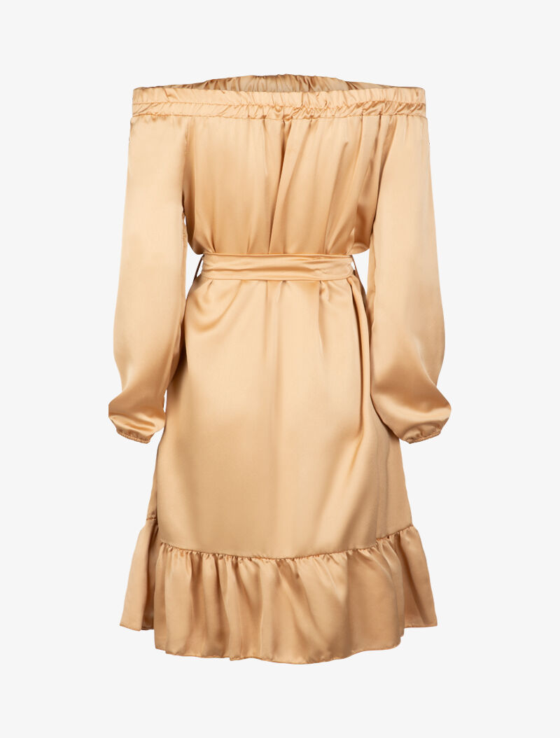 Robe satinée à bord volanté - or - 2
