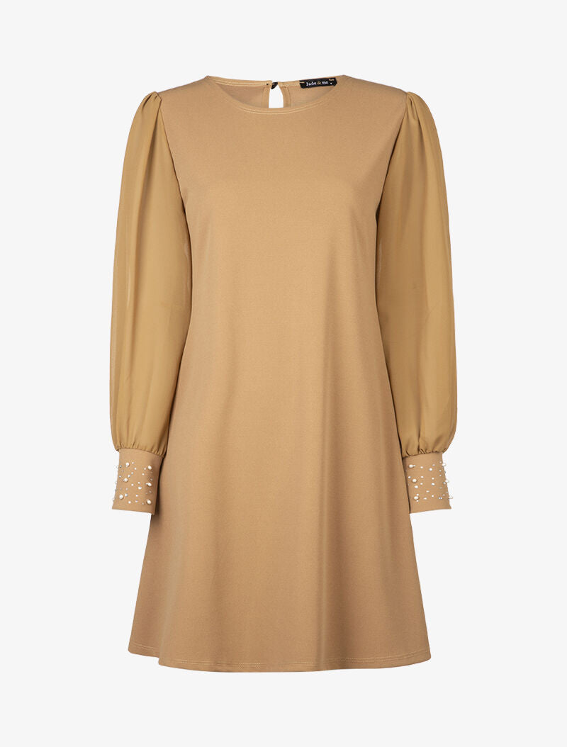 Robe à manches en voile - camel - 3