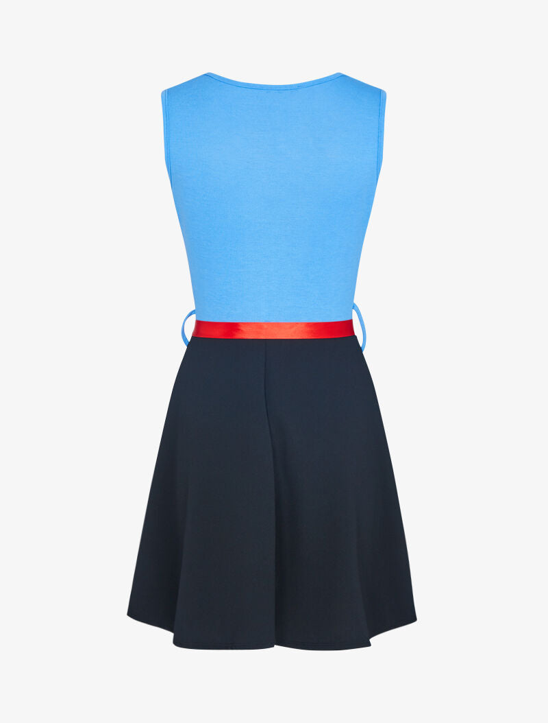 Robe bi matière à col bénitier - bleu ciel - 2