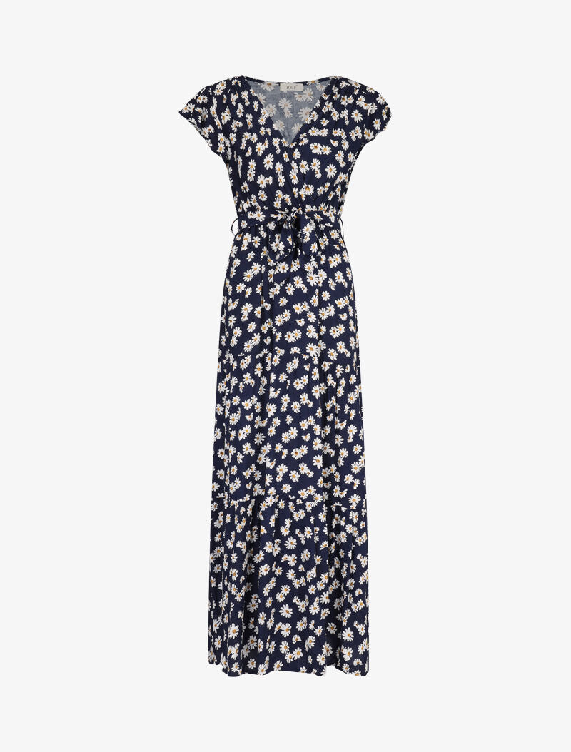 Robe à imprimé marguerites et emmanchures volantées - marine - 3