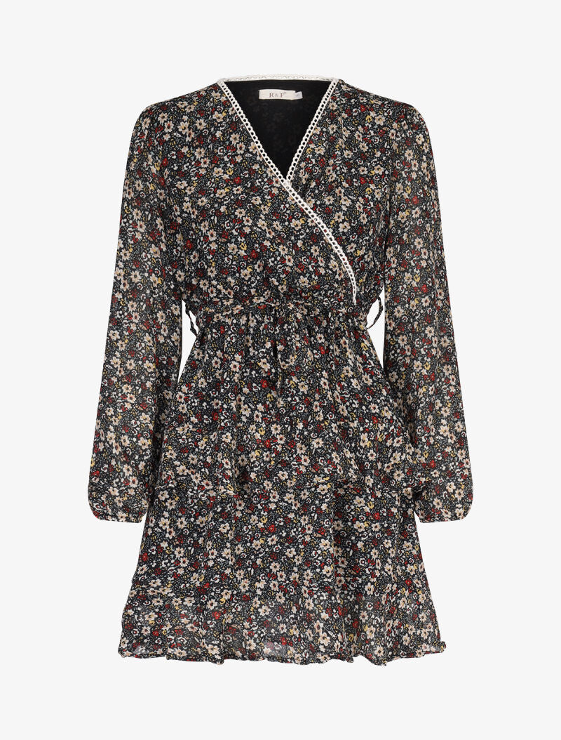 Robe courte à volants superposés imprimé fleuri - noir - 2
