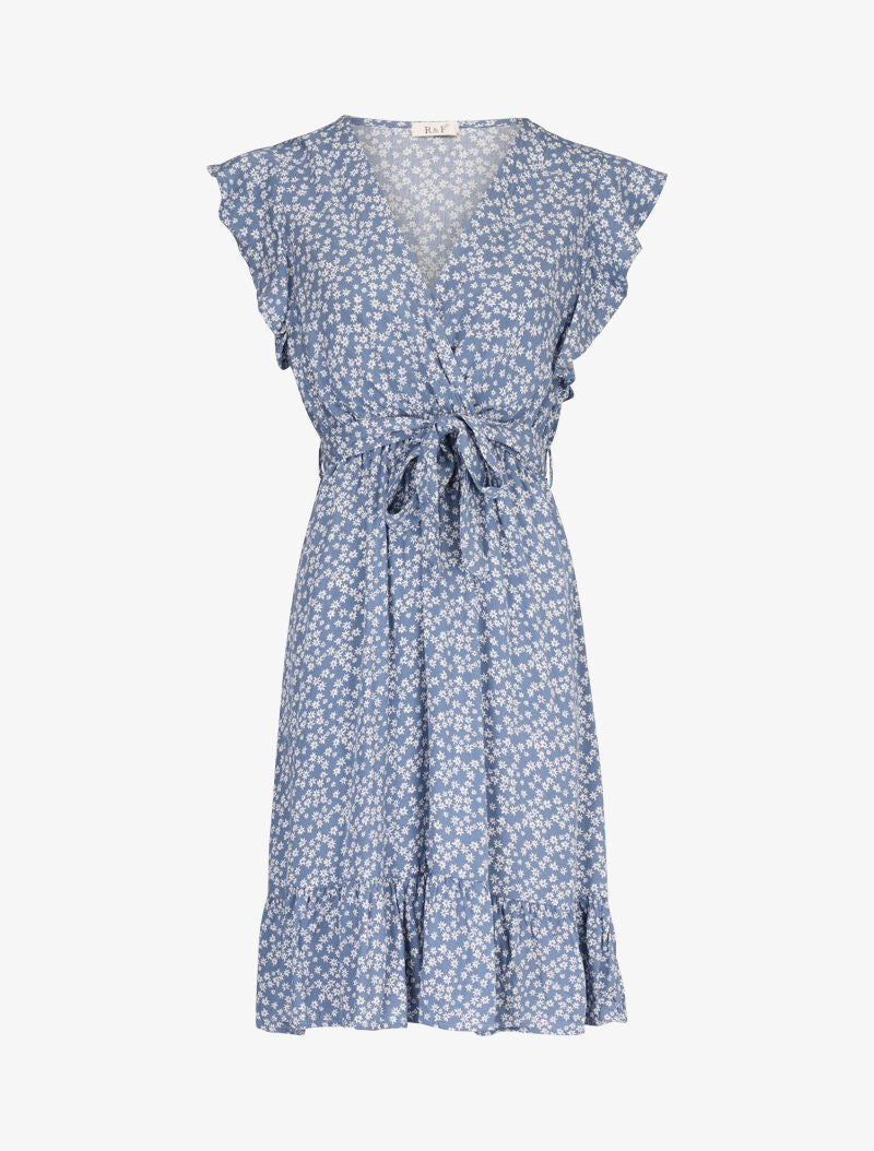 Robe légère à bords volantés et à imprimé - bleu - 1