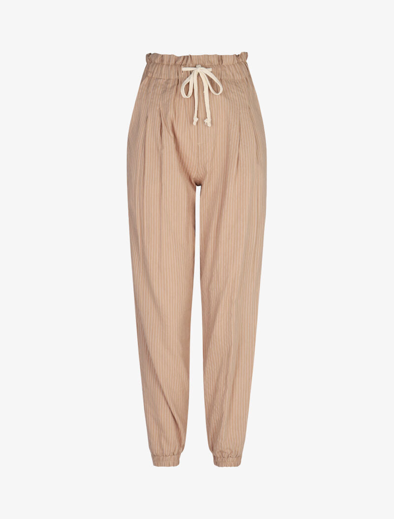 Pantalon rayé en coton style sarouel - beige - 3