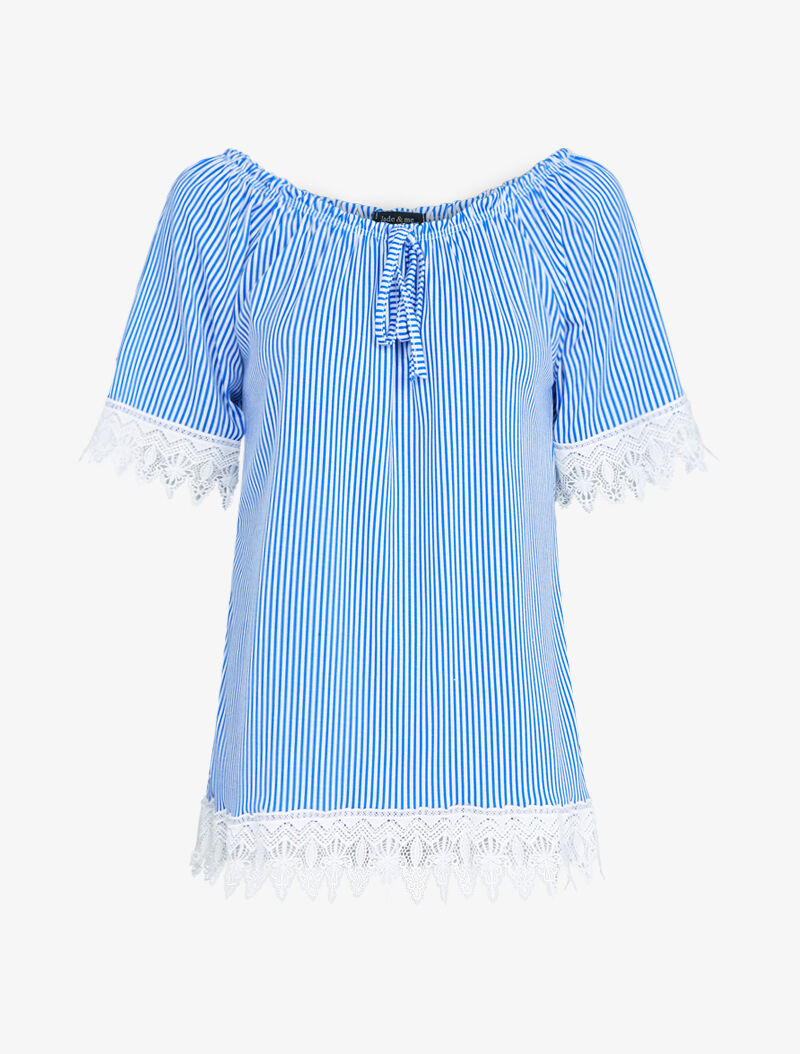 Top rayé à bords en crochet - bleu roi - 3