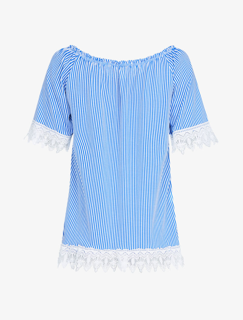 Top rayé à bords en crochet - bleu roi - 2