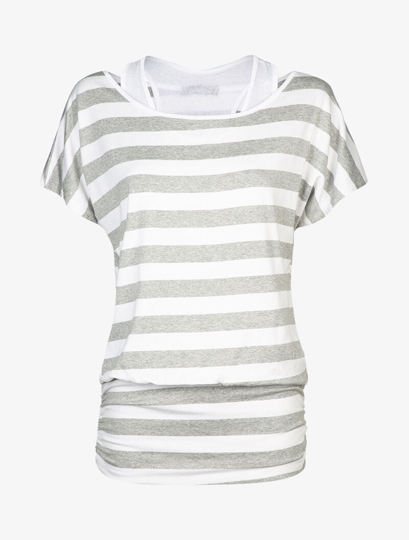 Top rayé à débardeur intégré - gris clair - 1