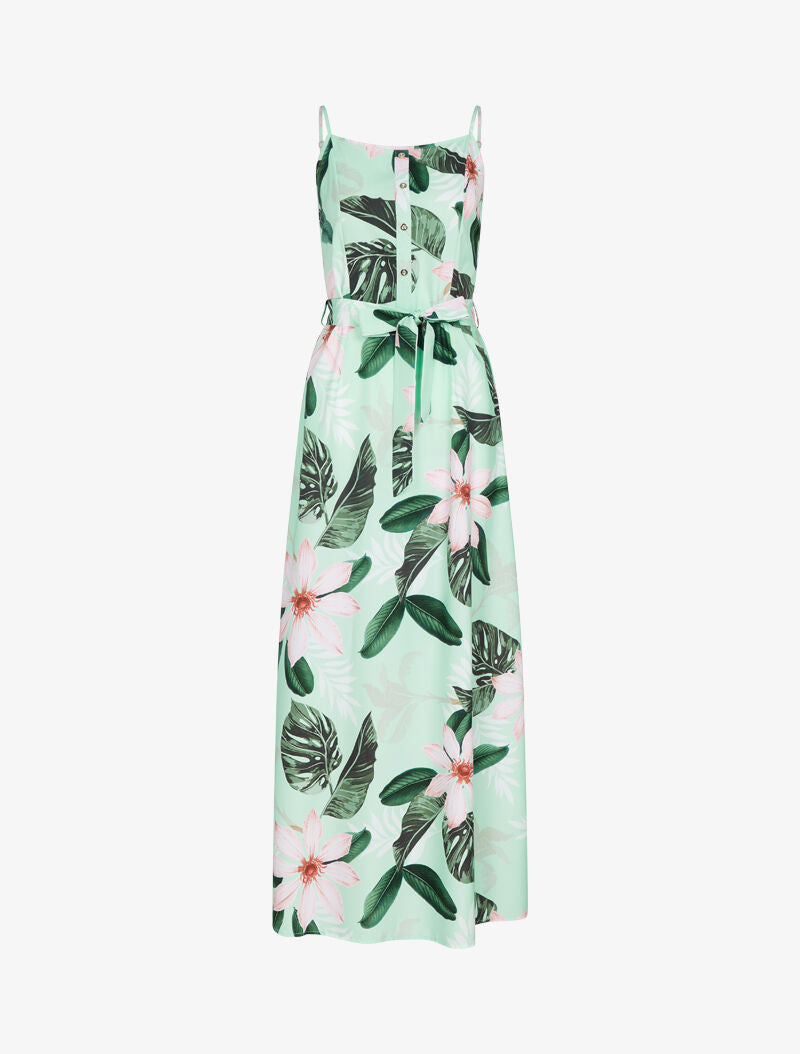 Robe ceinturée à imprimé floral - vert d&