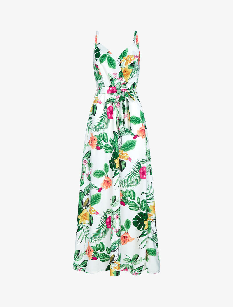 Robe fluide à imprimé tropical - ecru - 3