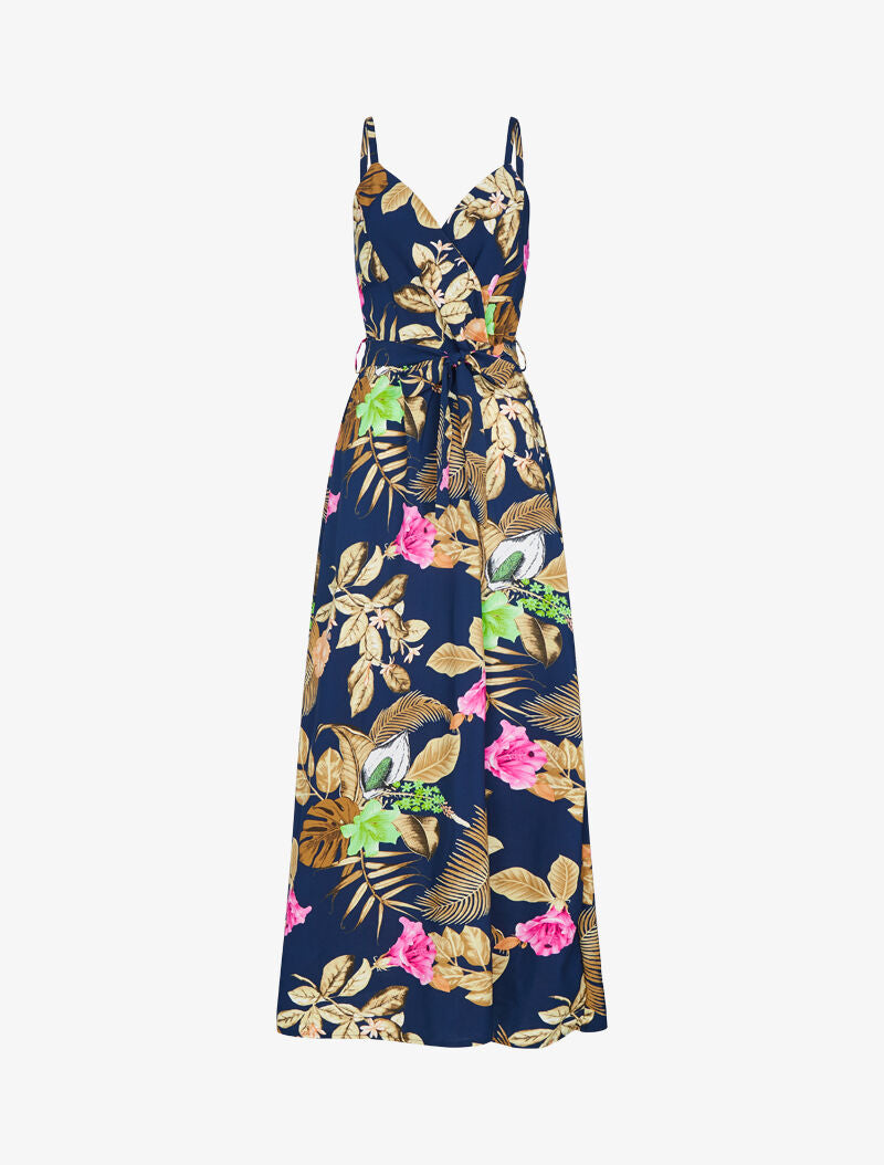 Robe fluide à imprimé tropical - marine - 1