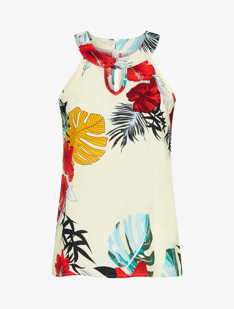 Top à imprimé tropical - beige - 1