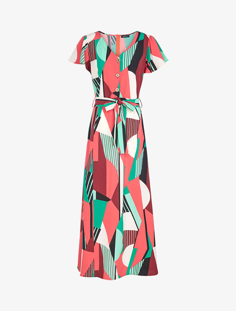 Robe à imprimés graphiques - rouge - 3