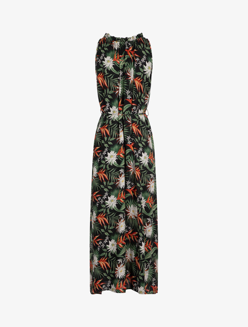 Robe imprimée à encolure montante volantée - noir - 2