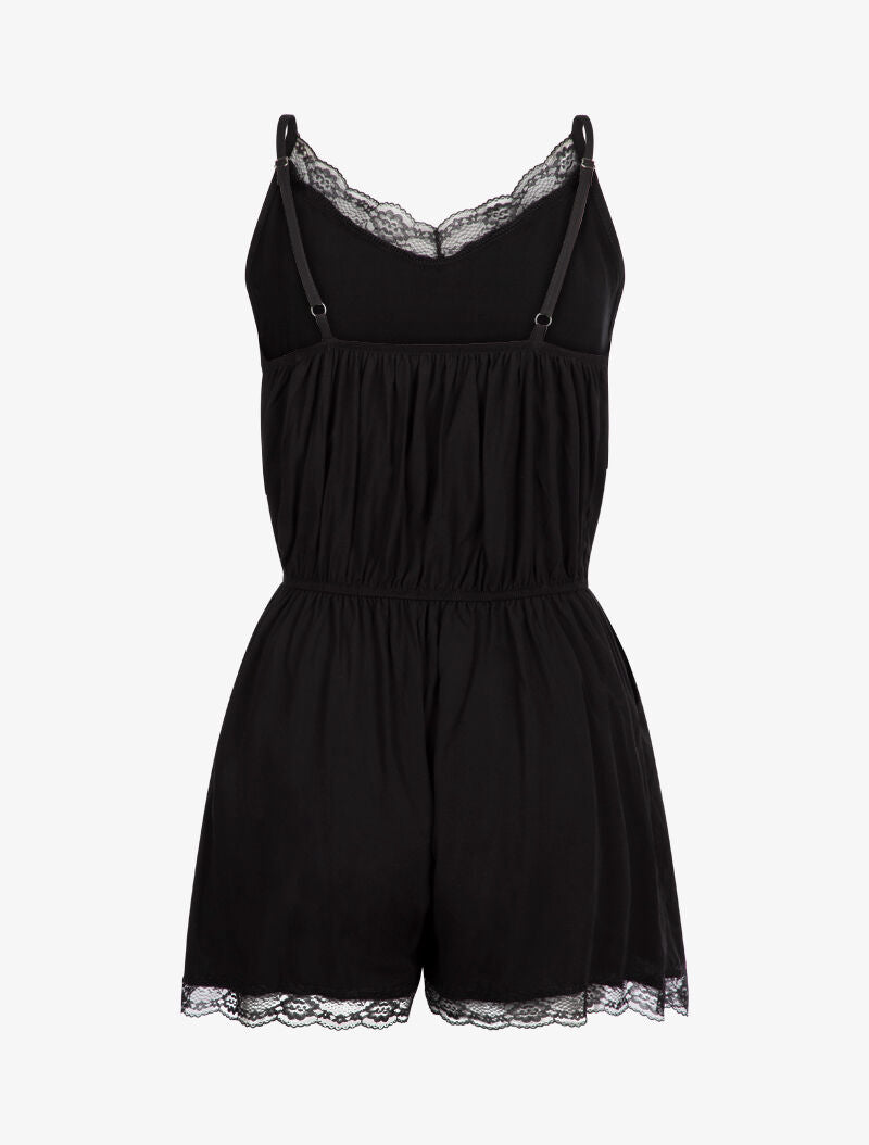 Combishort uni à bords dentelle - noir - 3