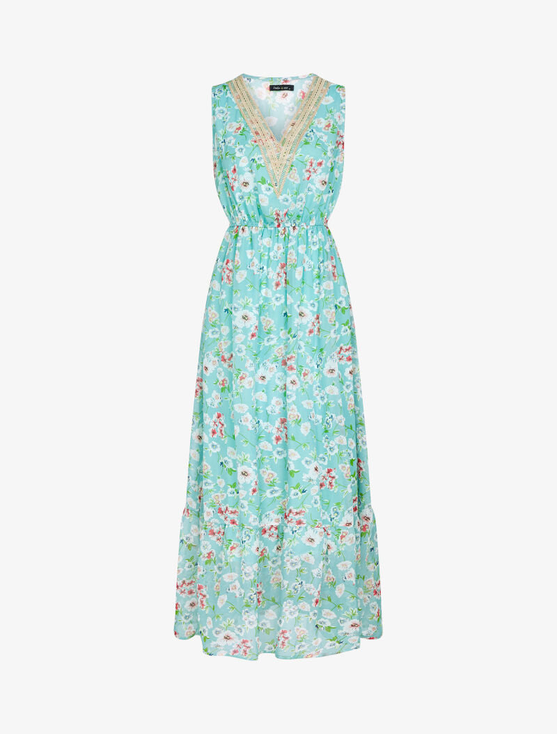 Robe fleurie à encolure V en crochet - vert d&