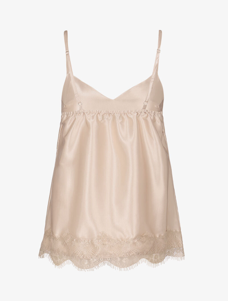 Débardeur satiné à bord en dentelle - beige - 2