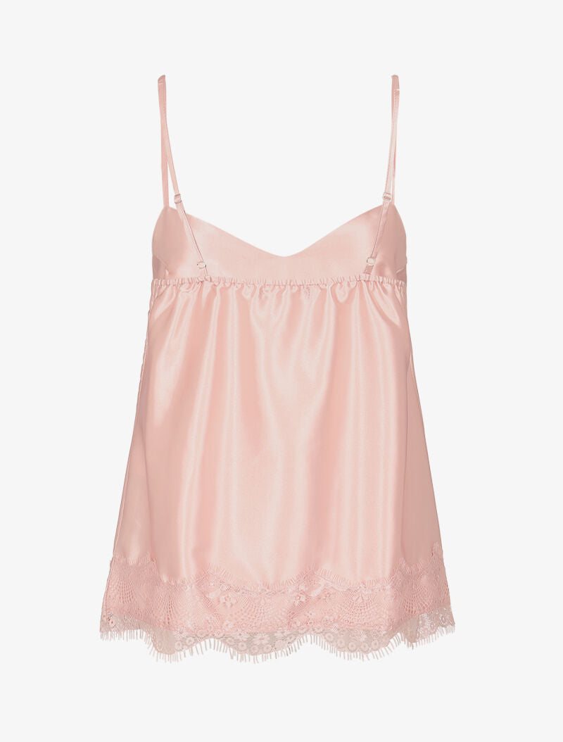Débardeur satiné à bord en dentelle - rose - 2