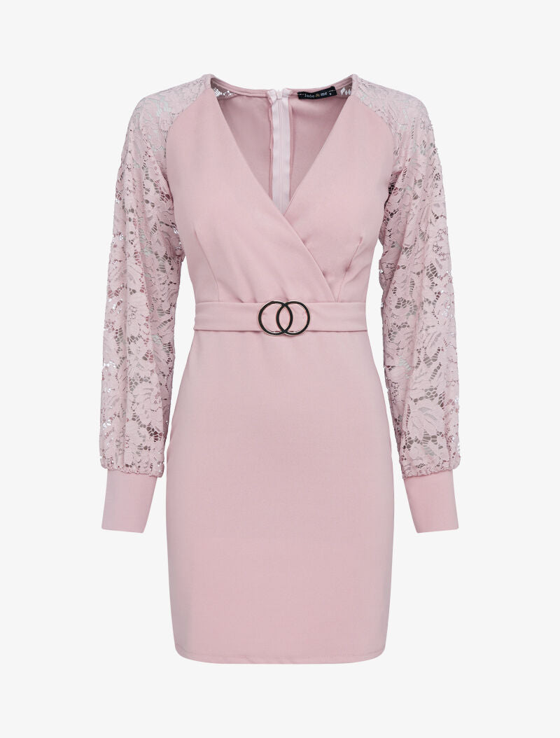 Robe ajustée à manches dentelle - rose - 3