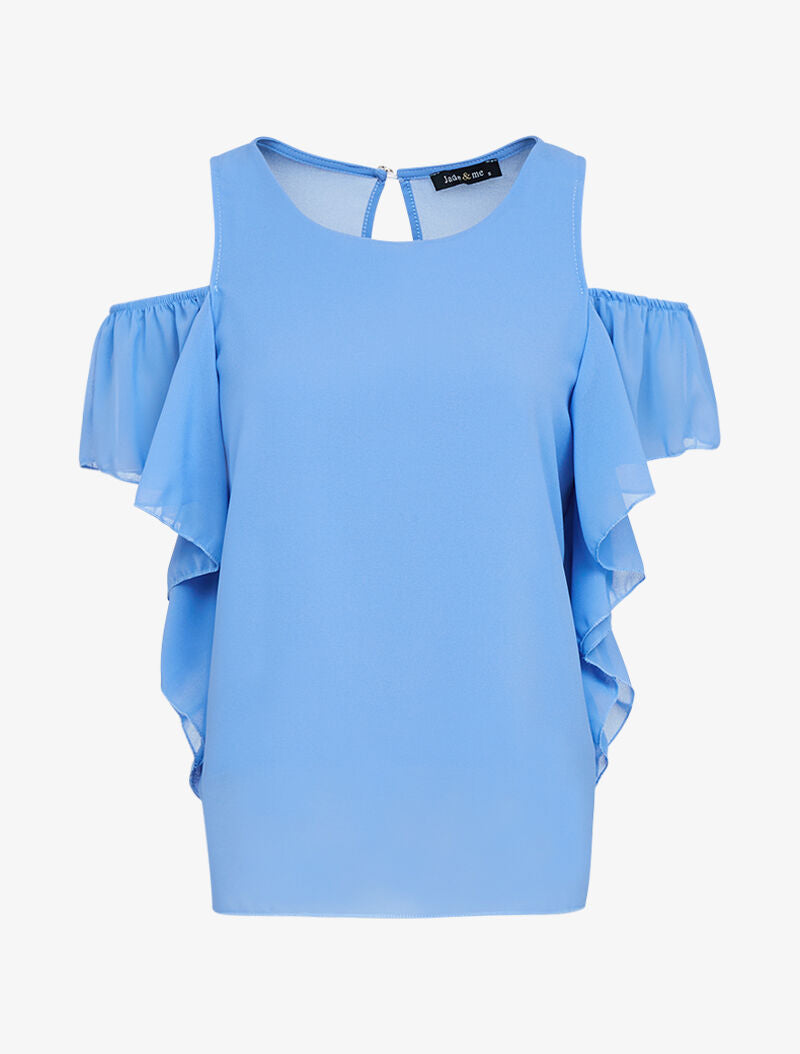 Top en voile à épaules dénudées - bleu ciel - 3