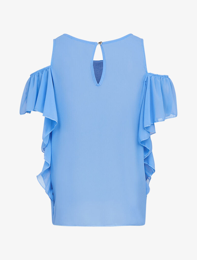 Top en voile à épaules dénudées - bleu ciel - 2