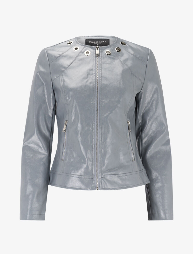 Veste texturée à oeillets contrastants - gris clair - 3