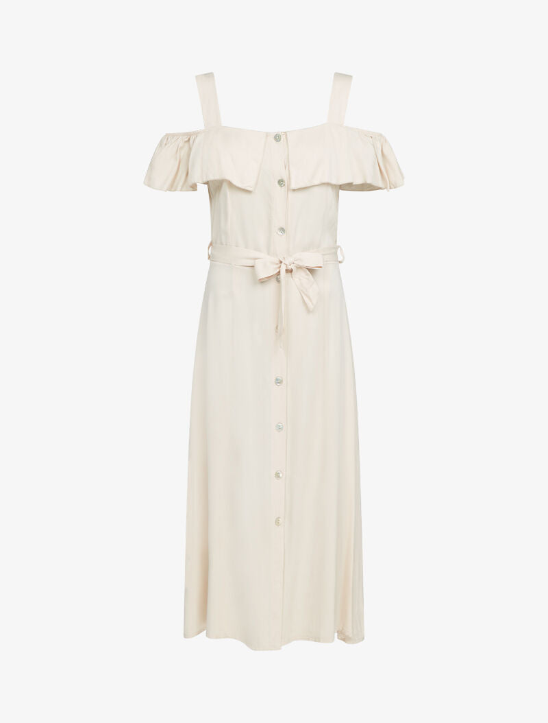 Robe longue à épaules dénudées - beige - 1