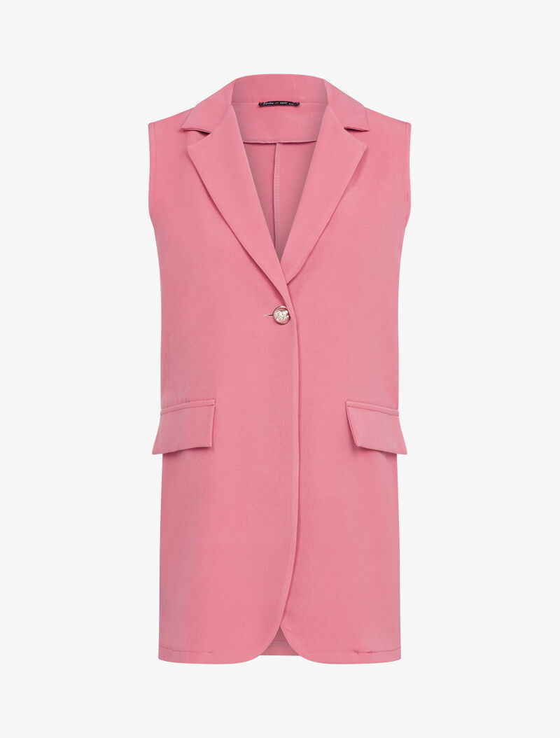 Gilet sans manches à bouton contrastant - rose foncé - 3