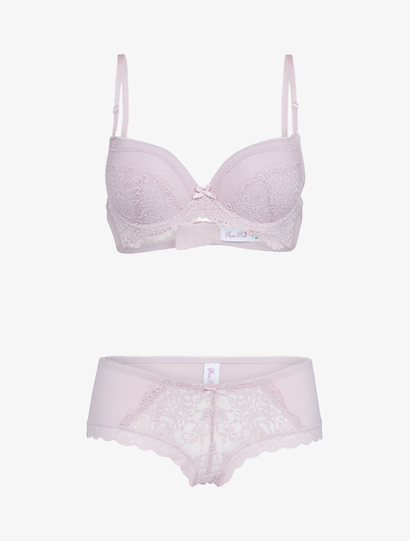 Ensemble push-up en résille et dentelle - rose - 3