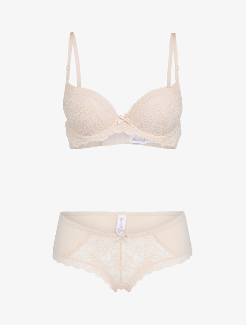 Ensemble push-up en résille et dentelle - nude - 3