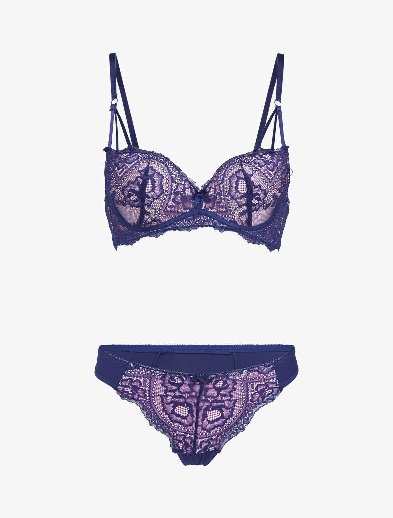 Ensemble en dentelle à bretelles stylisées - violet - 3