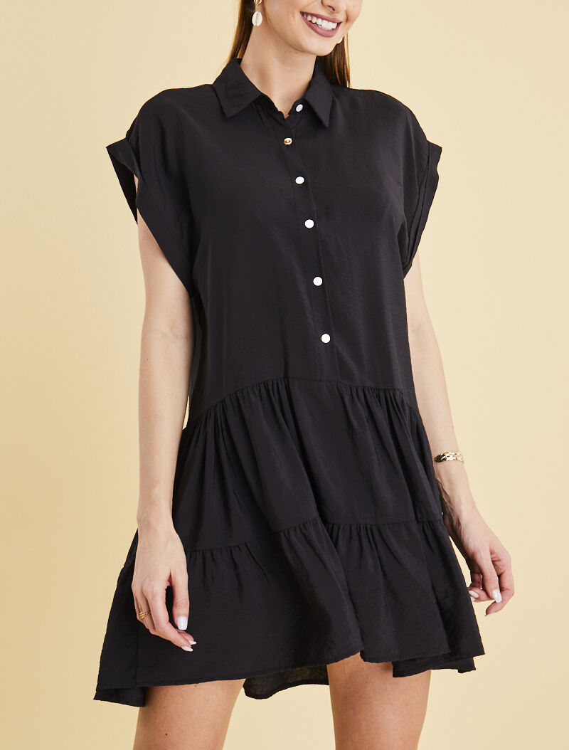 Robe courte coupe carrée style chemise - noir - 1