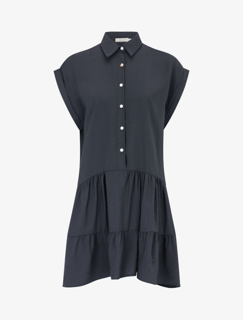 Robe courte coupe carrée style chemise - noir - 2