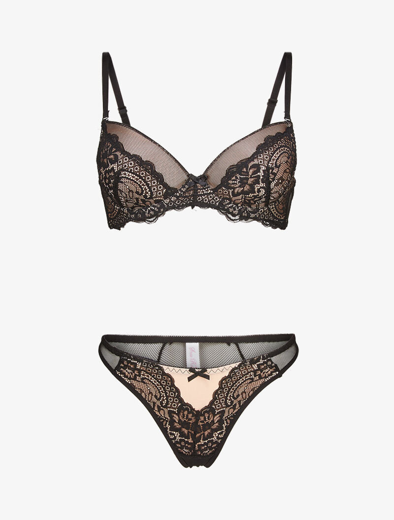 Ensembles en dentelle et résille - nude/noir - 1