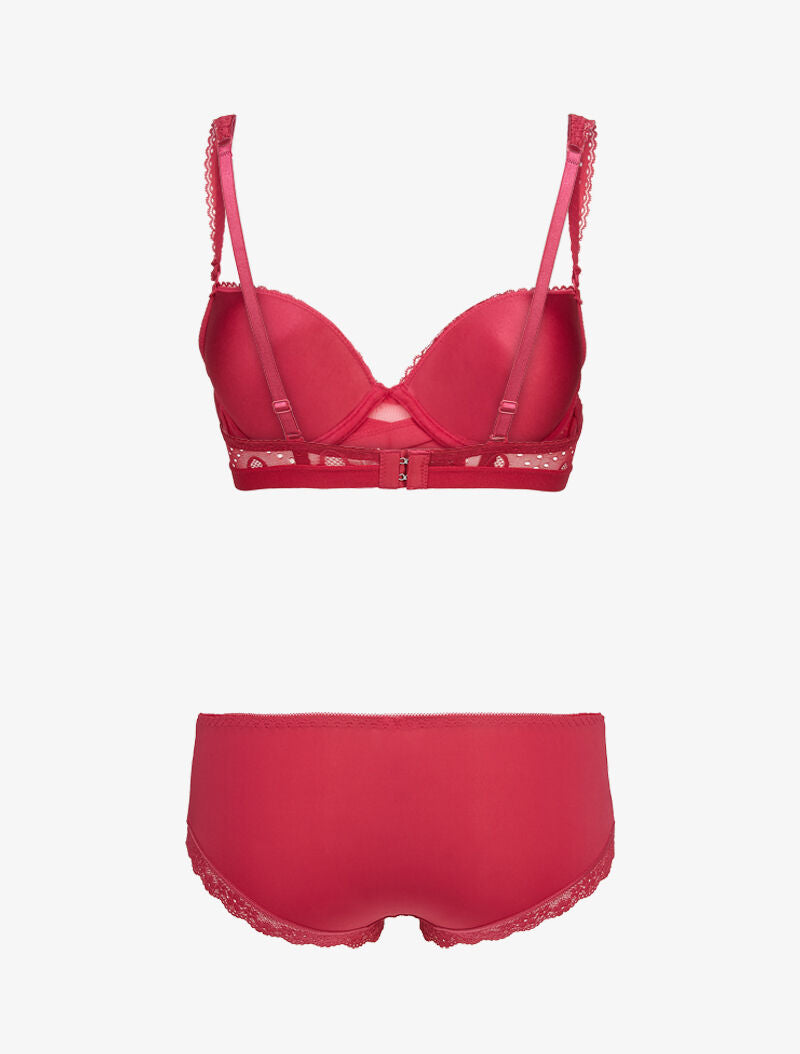Ensembles à bretelles à bords dentelle et shorty ajouré - cerise - 2